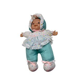 EuGene Doll Plush Baby Nylon Vintage Stuffed Toy Green Hearts Stars Talking Ligh